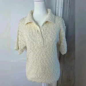 Vtg Collared Textured Chunky Knit Sweater Relaxed M GRANNY COTTAGE COZY CORE